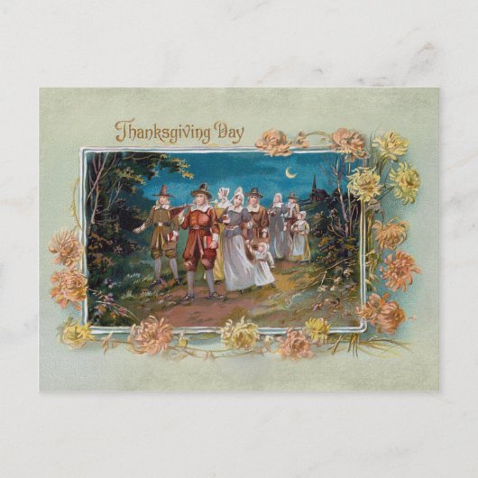  Thanksgiving Pilgrims in Moonlight Feestdagenkaart (Voorkant)