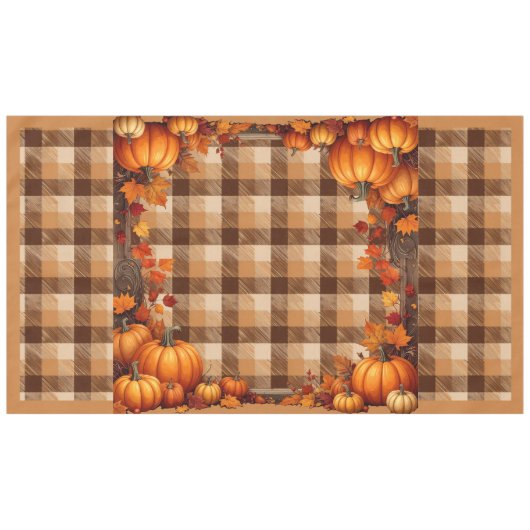 Thanksgiving Plaid met pompoenrand Tafelkleed (Voorkant (Horizontaal))