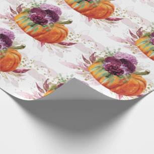 Thanksgiving Pompoen Bloemen Bourgogne Details Cadeaupapier