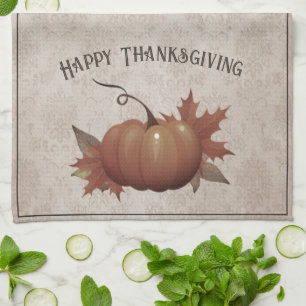 Thanksgiving pompoen Damask Bruin Theedoek