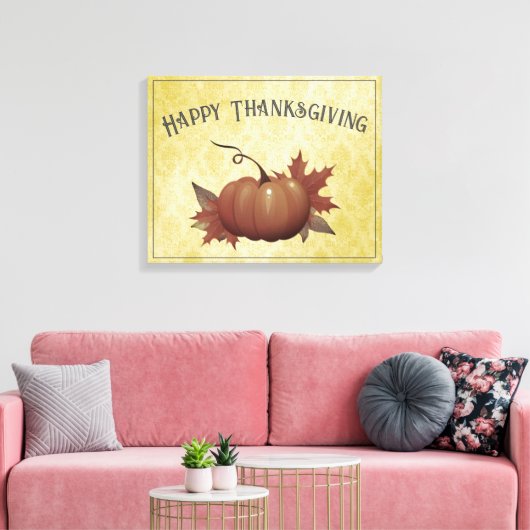Thanksgiving pompoen Damask | Geel Canvas Afdruk (Insitu (Woonkamer))