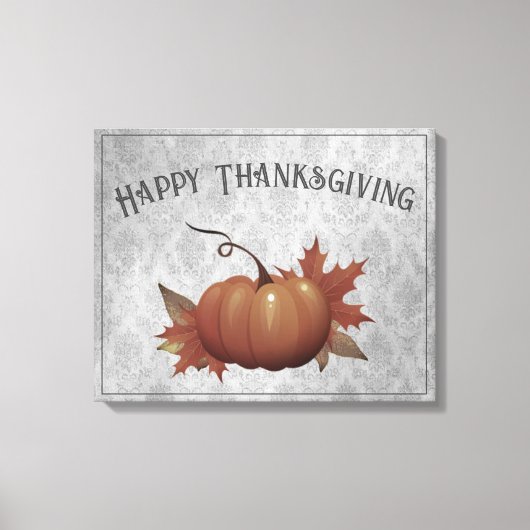 Thanksgiving pompoen Damask | Grijs Canvas Afdruk (Voorkant)