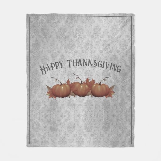 Thanksgiving pompoen Damask | Grijs Fleece Deken (Voorkant)