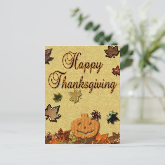 Thanksgiving pompoen en bladeren feestdagenkaart (Staand voorkant)
