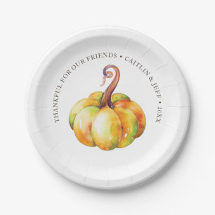 Thanksgiving pompoen gepersonaliseerde waterverf papieren bordje