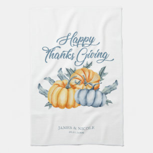 Thanksgiving pompoen Gepersonaliseerde waterverf Theedoek