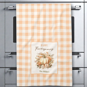 Thanksgiving pompoen gingham pastel Oranje naam Theedoek