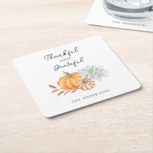 Thanksgiving pompoen Herfst Dankbaar Elegant Vierkante Kartonnen Onderzetter (Schuin)