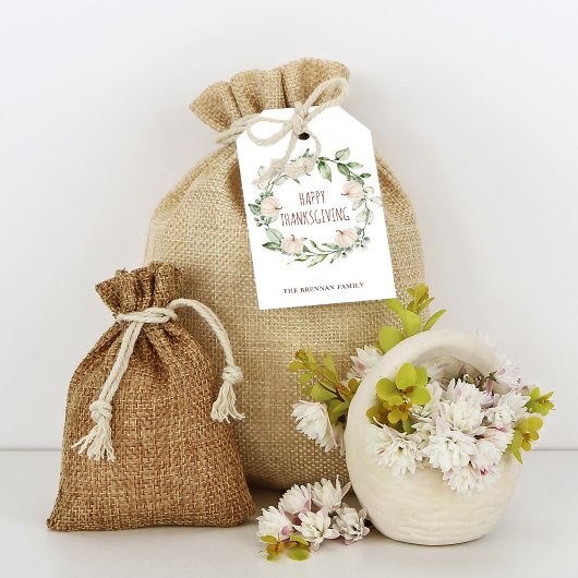 Thanksgiving pompoen Herfst groen eucalyptus Cadeaulabel