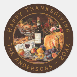 Thanksgiving pompoen herfstvruchten wijn Ronde Sticker