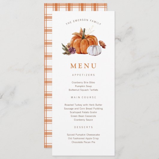 Thanksgiving pompoen menu (Voorkant / Achterkant)