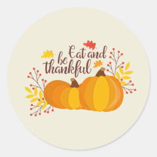 Thanksgiving pompoen met dankbare woordkunst ronde sticker