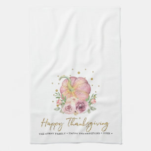 Thanksgiving pompoen roze familienaam theedoek