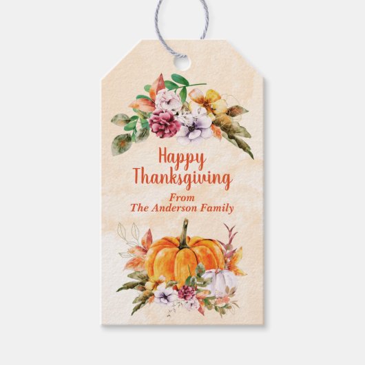 Thanksgiving pompoenen en bloemen Labels Cadeaulabel (Voorkant)