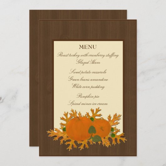 Thanksgiving pompoenen en eikenbladeren menu (Voorkant / Achterkant)