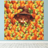 THANKSGIVING POMPOENEN SCHATTIGEE KAT CANVAS AFDRUK (Insitu (Houten vloer))