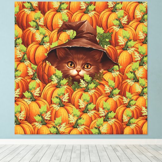 THANKSGIVING POMPOENEN SCHATTIGEE KAT CANVAS AFDRUK (Insitu (Houten vloer))