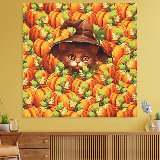 THANKSGIVING POMPOENEN SCHATTIGEE KAT CANVAS AFDRUK (Insitu (Woonkamer))