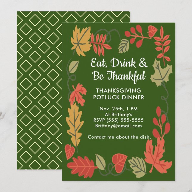 Thanksgiving Potluck Dîner familial DK Invitation  (Devant / Derrière)