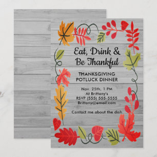 Thanksgiving Potluck Dinner Light Grey Wood Invite
