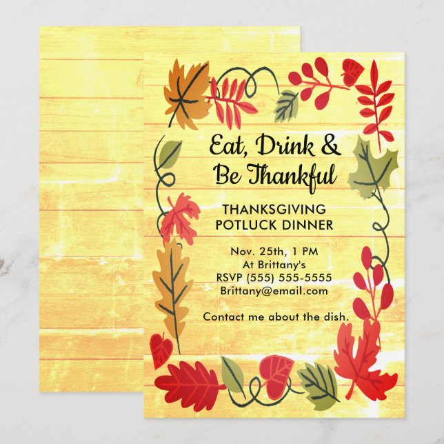 Thanksgiving Potluck Geel hout (Voorkant / Achterkant)