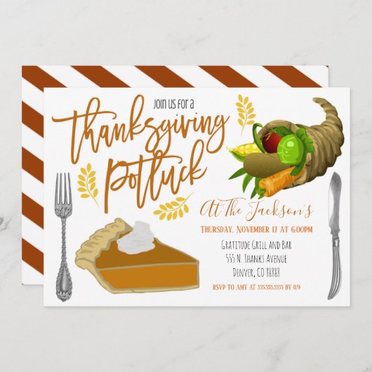 Thanksgiving Potluck Invitation Kaart (Voorkant / Achterkant)