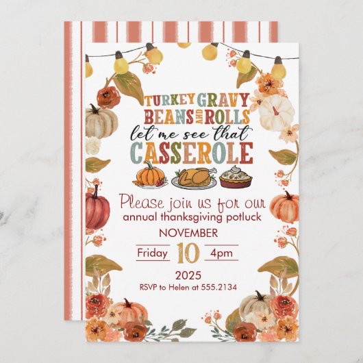 Thanksgiving Potluck Invitation Rustic Fall Party (Devant / Derrière)