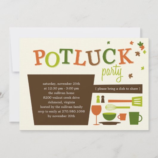 Thanksgiving Potluck Party Invitation Kaart (Voorkant)