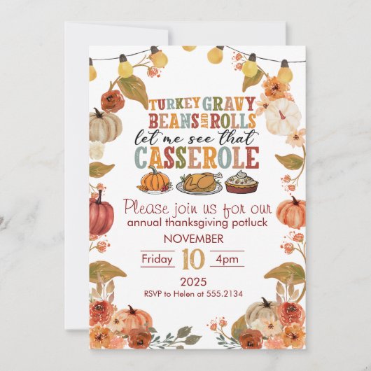 Thanksgiving Potluck Uitnodiging Rustieke Herfstfe (Voorkant)