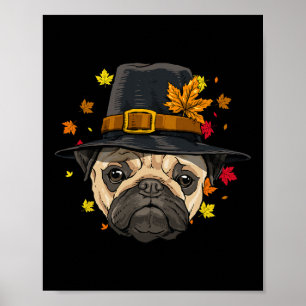 Thanksgiving Pug Pilgrim Herfst Herfst Turkije Dag Poster