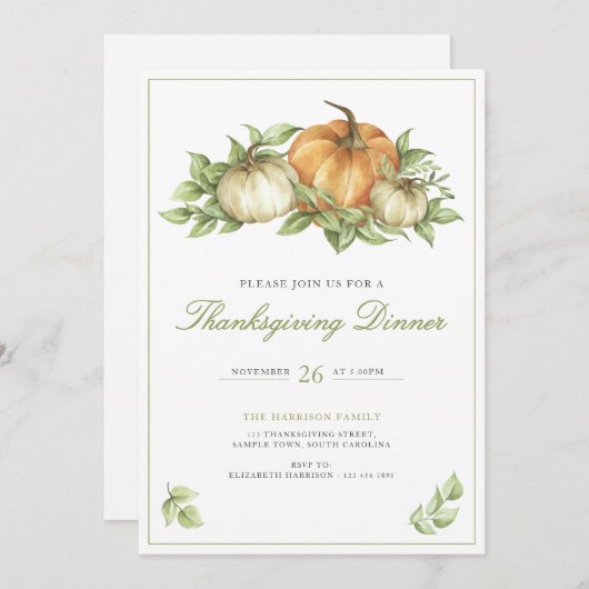 Thanksgiving Pumpkin Leaves Dinner Kaart (Voorkant / Achterkant)