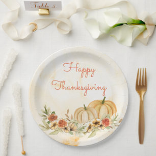 Thanksgiving Pumpkins Floral Waterverf Script Papieren Bordje