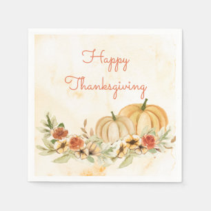 Thanksgiving Pumpkins Floral Waterverf Script Servet
