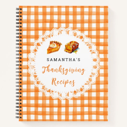Thanksgiving Recepten Oranje Gingham Notitieboek (Voorkant)