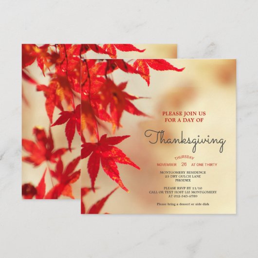 Thanksgiving Red Autumn verliest Sjabloon grens Kaart (Voorkant / Achterkant)