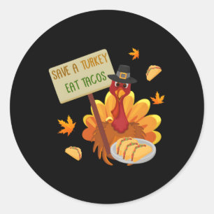 Thanksgiving Red een kalkoen eet taco's dankbaar v Ronde Sticker