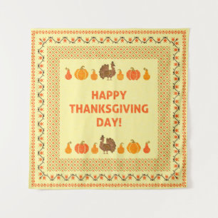 Thanksgiving: retro geborduurd kaartontwerp. wandkleed