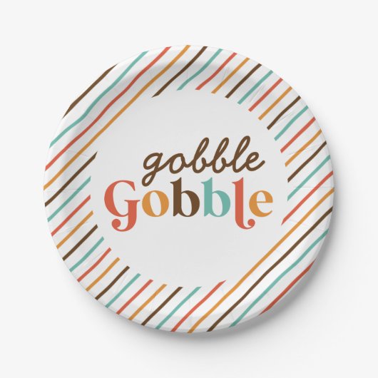 Thanksgiving Retro Gobble Papieren Borden Papieren Bordje (Voorkant)