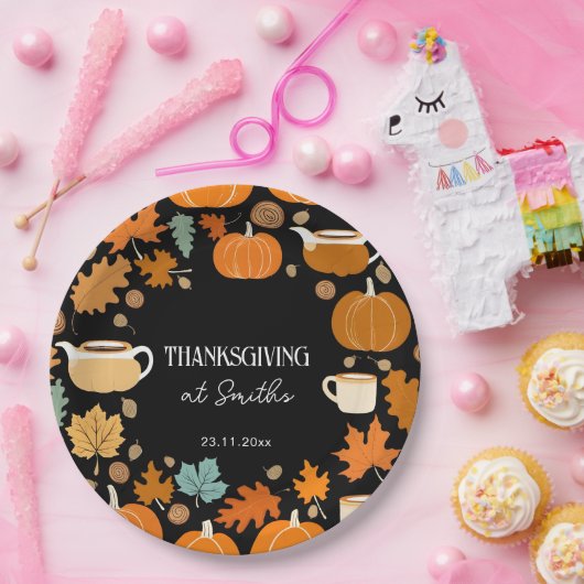 Thanksgiving retro stijl pompoenen esdoorn bladere papieren bordje (Feest)