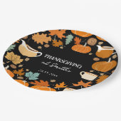 Thanksgiving retro stijl pompoenen esdoorn bladere papieren bordje (Gekanteld)