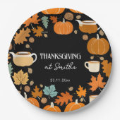 Thanksgiving retro stijl pompoenen esdoorn bladere papieren bordje (Voorkant)