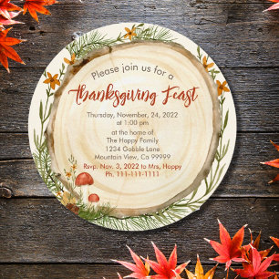 Thanksgiving Rustic Carved Wood Invitation
