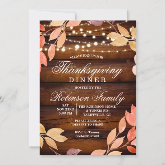 Thanksgiving Rustic Fall Leaf Invitation (Devant)