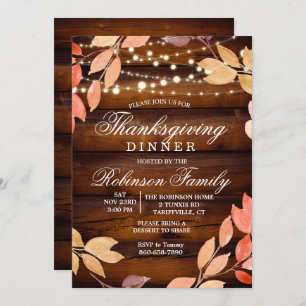 Thanksgiving Rustic Fall Leaf Invitation