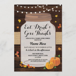 Thanksgiving Rustic Jar Wood Citrouille Invitation
