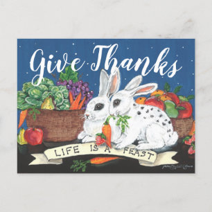 Thanksgiving rustieke konijnenfeest Schattigee Bed Feestdagenkaart