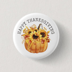 Thanksgiving rustieke zonnebloemen pompoen ronde button 3,2 cm