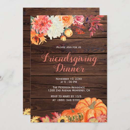 Thanksgiving rustique | Invitations d'action amica (Devant / Derrière)
