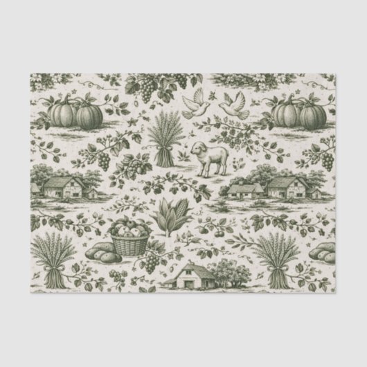 Thanksgiving Sage Green Harvest Toile Tissuepapier (Voorkant)