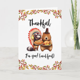Thanksgiving schattige beesten dankbaar eten Kaart